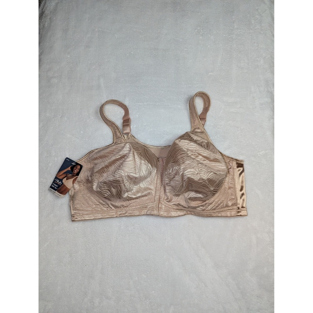 Playtex 18‎ Hour Front Close Bra 44DD Champagne Gold Jacquard E52E Wirefree